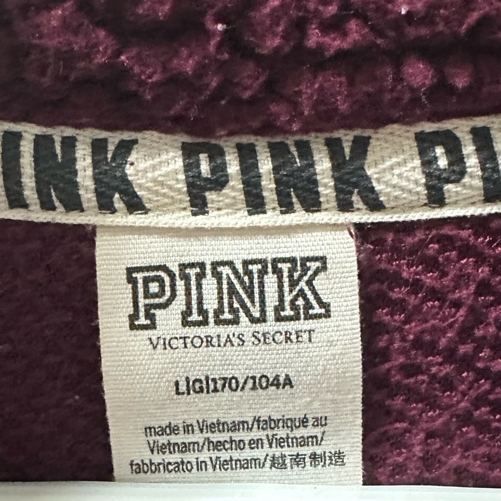 PINK Quarter Zip Sherpa Sweater Size Large in Maroon - Picture 5 of 6